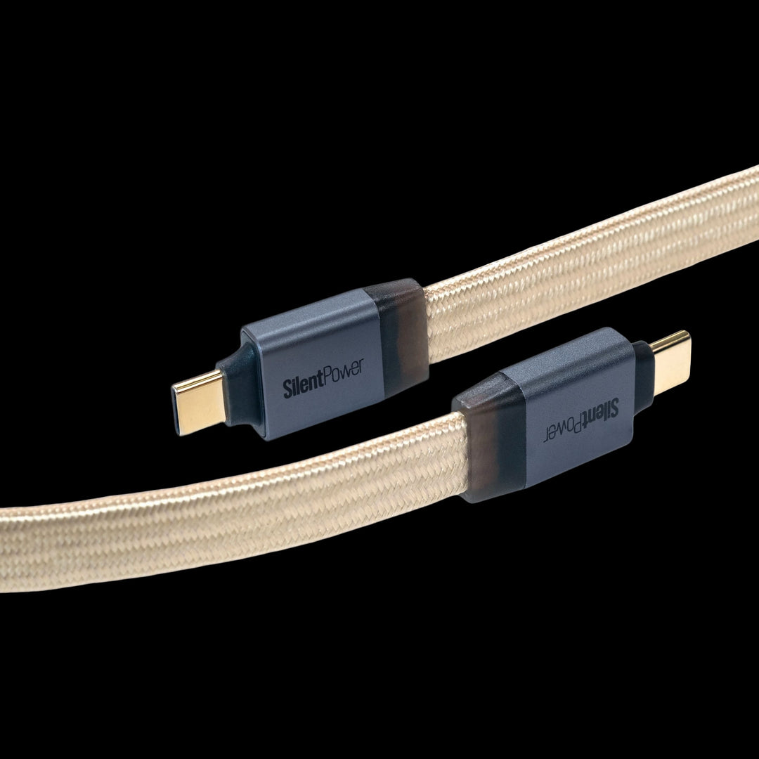 Silent Power Pulsar USB cable with connectors on a black background