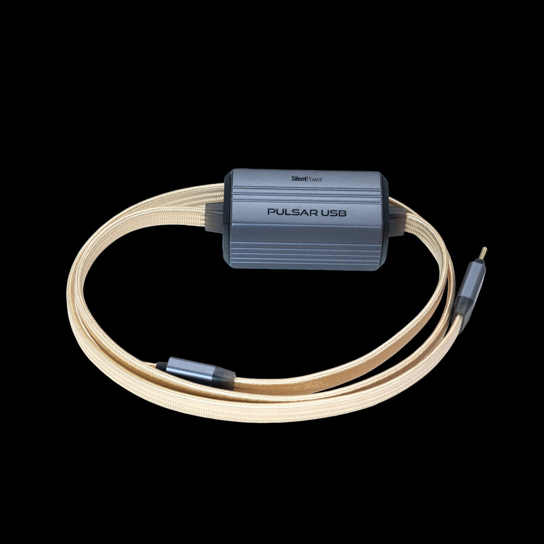 Pulsar USB cable with a coiled design on a black background